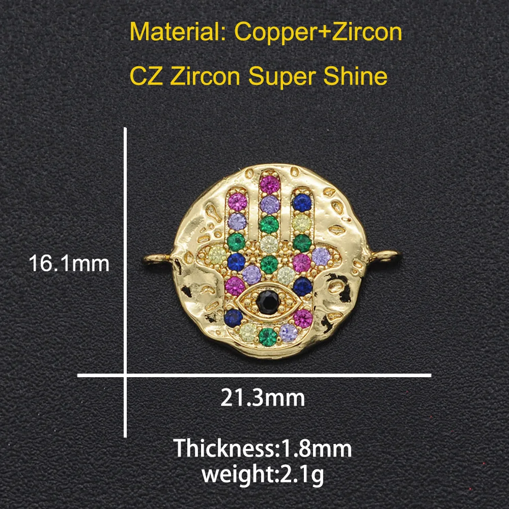 

16x21mm 100% CZ Zircon DIY Jewelry Hamsa Hand Connectors Charm Wholesale Bracelet Making Connector Factory Sale