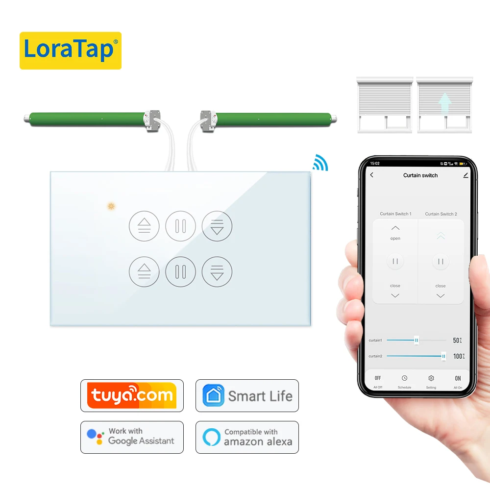 Переключатель штор LoraTap Tuya US для трубчатых жалюзи с дистанционным управлением от Smart Life Google Home Alexa App поддержка голосового управления - изображение