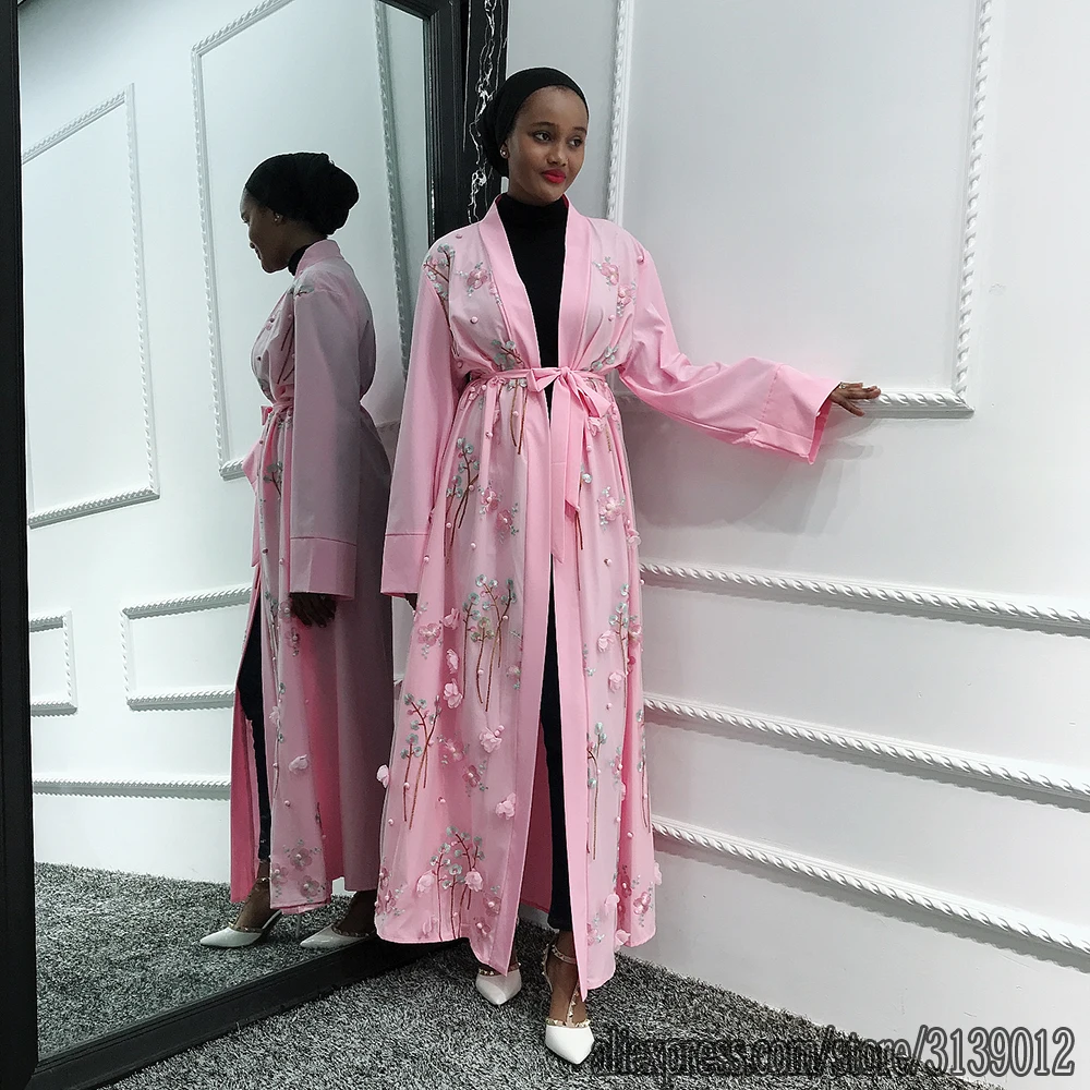Pink cardigan Открытый абайя кимоно турецкий хиджаб мусульманское платье африканские платья Абая для женщин Кафтан Дубай кафтан ислам одежда халат Musulmane - Цвет: Pink cardigan