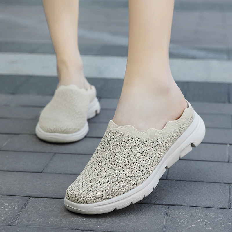 

Womens Hollow Out Mesh Lightweight Half Slippers Ladies Casual Comfortable Slip-On Flats Walking Shoes