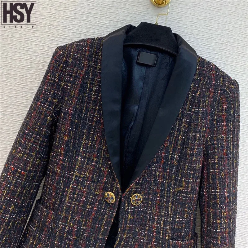【HSY】2019 Осень Новый женский костюм куртка ацетат лацканы сшивание одна кнопка