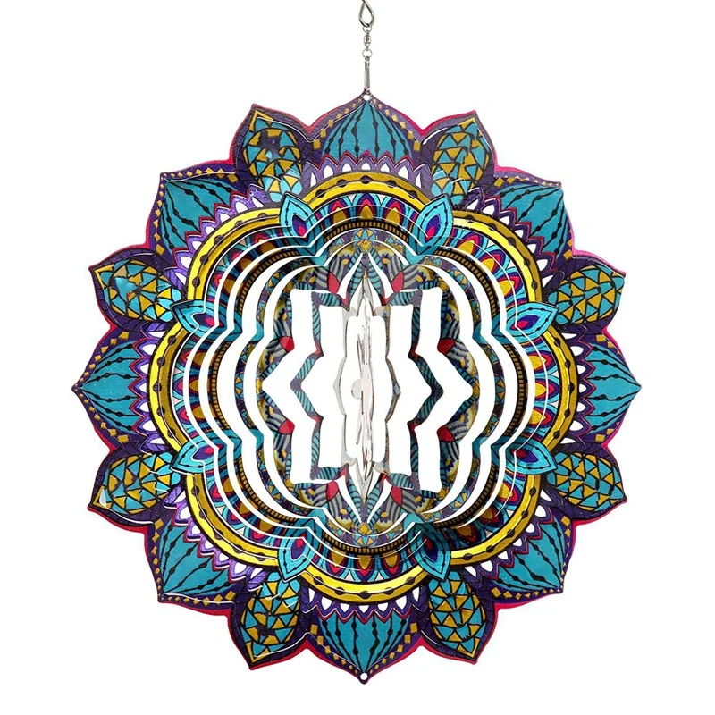 

3D Wind Spinner, Hanging Metal Mandala Wind Spinners Outdoor Garden Decoration Yard Decor Ornaments 12 Inch