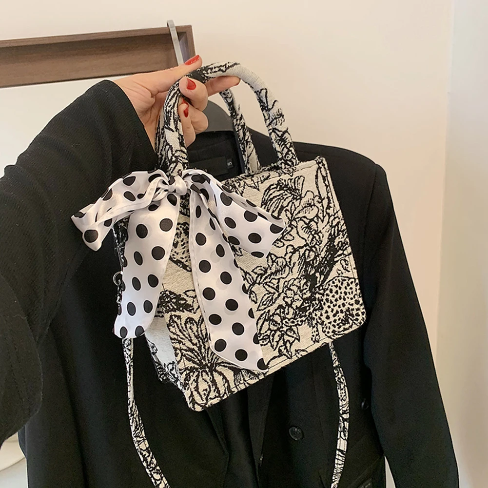 

Fashion Women Canvas Embroidery Shoulder Crossbody Messenger Bag Casual Ladies Silk Scarf Small Handbags Purse