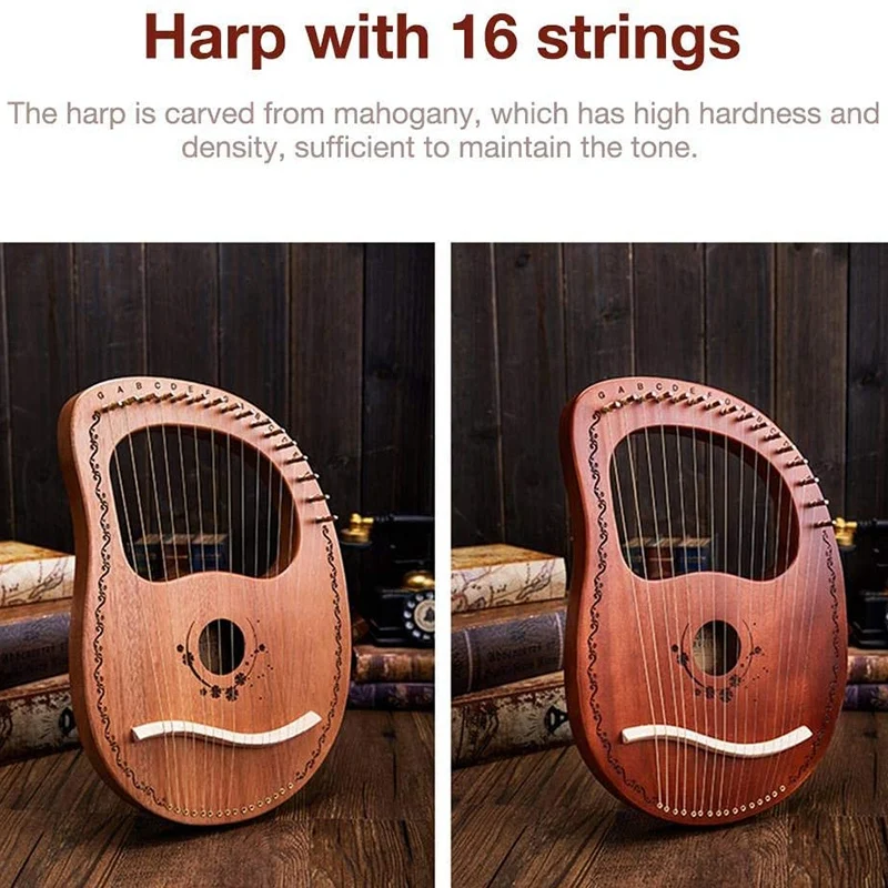 

Lyre Harp 16 String Harp Portable Small Harp with Durable String Musical Instrument Stable Sound Harp
