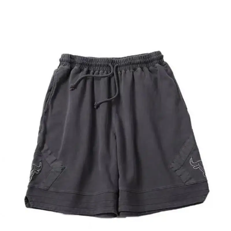 

Retro high quality water washing old cotton manufacturing sleeveless vest men and women bull 33 print loose vest basketball Y1