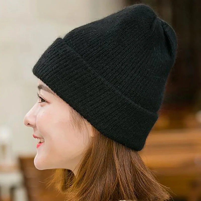 

New Style Simple Beanie Ladies Hat Winter Cold-proof Rabbit Fur Blended Warm Female Hat