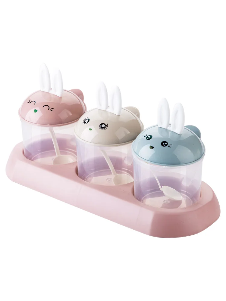 Мультяшный кролик приправа набор из трех кухонных приправ пластиковая соль