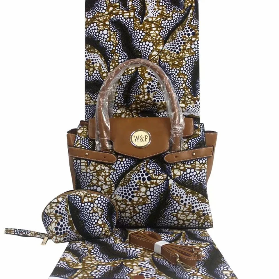 

3pcs Set Ankara Handbag+ Clutch Bag+6 Yard African Wax Print ankara kitenge dress fabrics YB-16