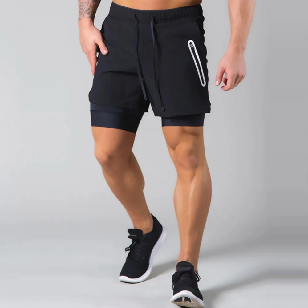 

2021 Mens Running Shorts Men 2 In 1 Double-deck Quick Dry GYM Sport Shorts Fitness Jogging Workout Shorts Men Sports Short Pants