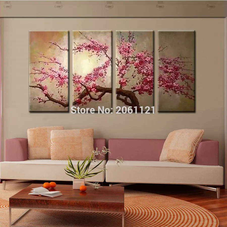 

handmade pink tree flower oil painting on canvas sakura blooming Cherry blossom chinese japan wall pictures for living room