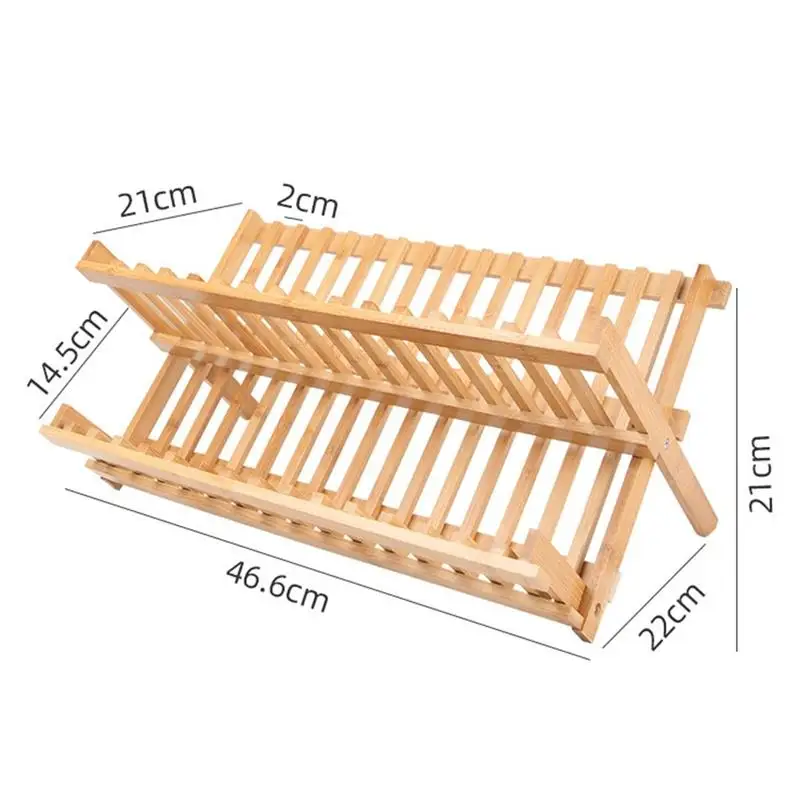 

Dish Rack Bamboo Double Layer Collapsible Dish Drainer Utensil Plate Ventilation Drying Rack for Kitchen Countertop