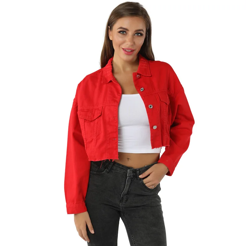 

Denim Jacket Women Crop Denim Jackets Sexy Crop Top Vintage Long Sleeve Short Jacket Casual Loose Coat Black bomber Jacket