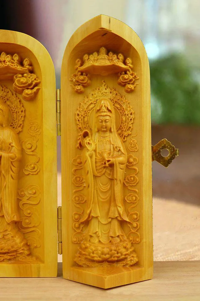 Резьба из бокса деревянные резьбы статуи богиня милосердия троица Западная