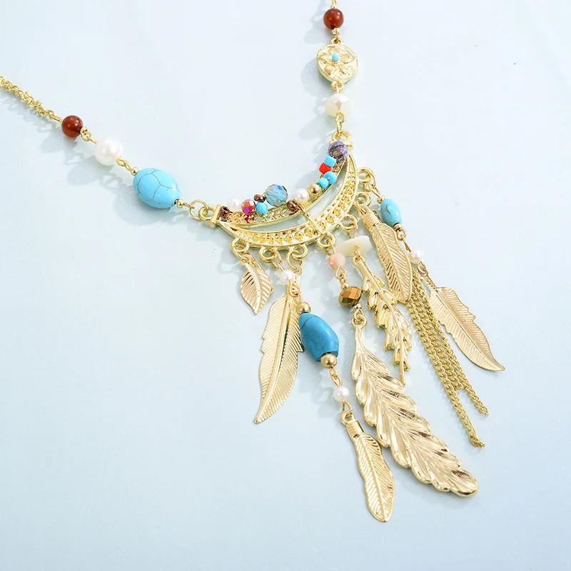 Shineland богемное колье имитация жемчуга бусины из искусственного камня лист