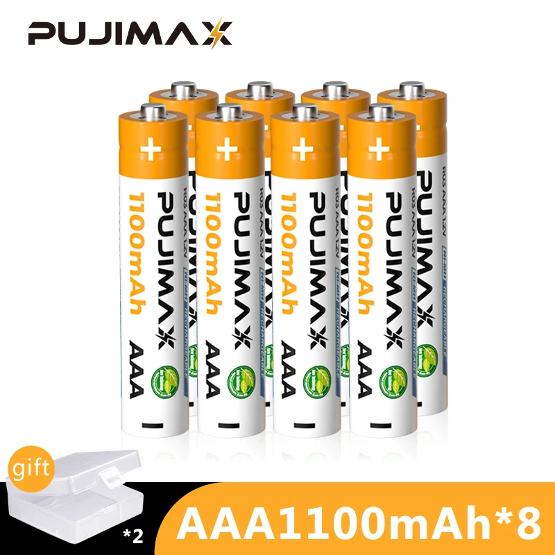 

PUJIMAX 8PCS AAA Rechargeable Battery 1.2V 1100mAh Ni-MH Flashlight Toys Remote Control Safe Durable Batteries With Battery Box