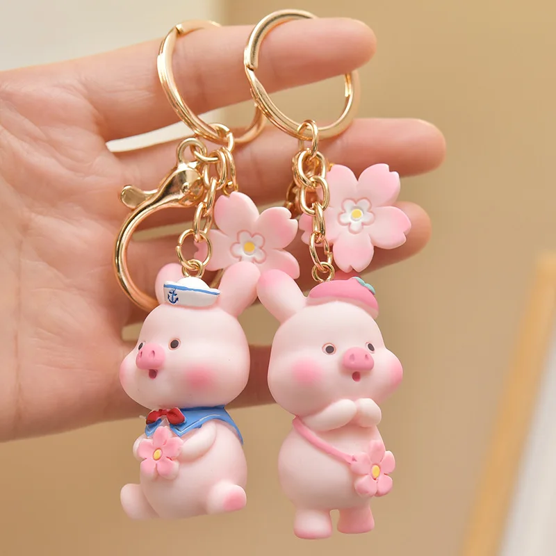 

Lovely Pink Pig Keychain Cherry Blossom Doll Backpack Decoration Bag Pendant Car Keys Accessories Keyring New Product Gift 2022