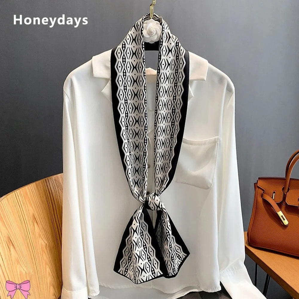 

Designer Classic Geometric Print Silk Scarf Elegant Ladies Decorated Neck Scarfs Office Scarves Sunscreen Headscarf on Vacation