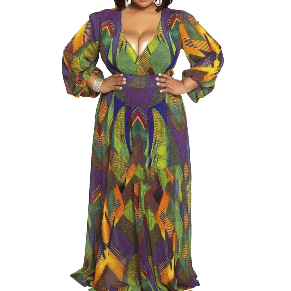 Женское длинное пляжное платье 5XL большого размера с v образным вырезом в