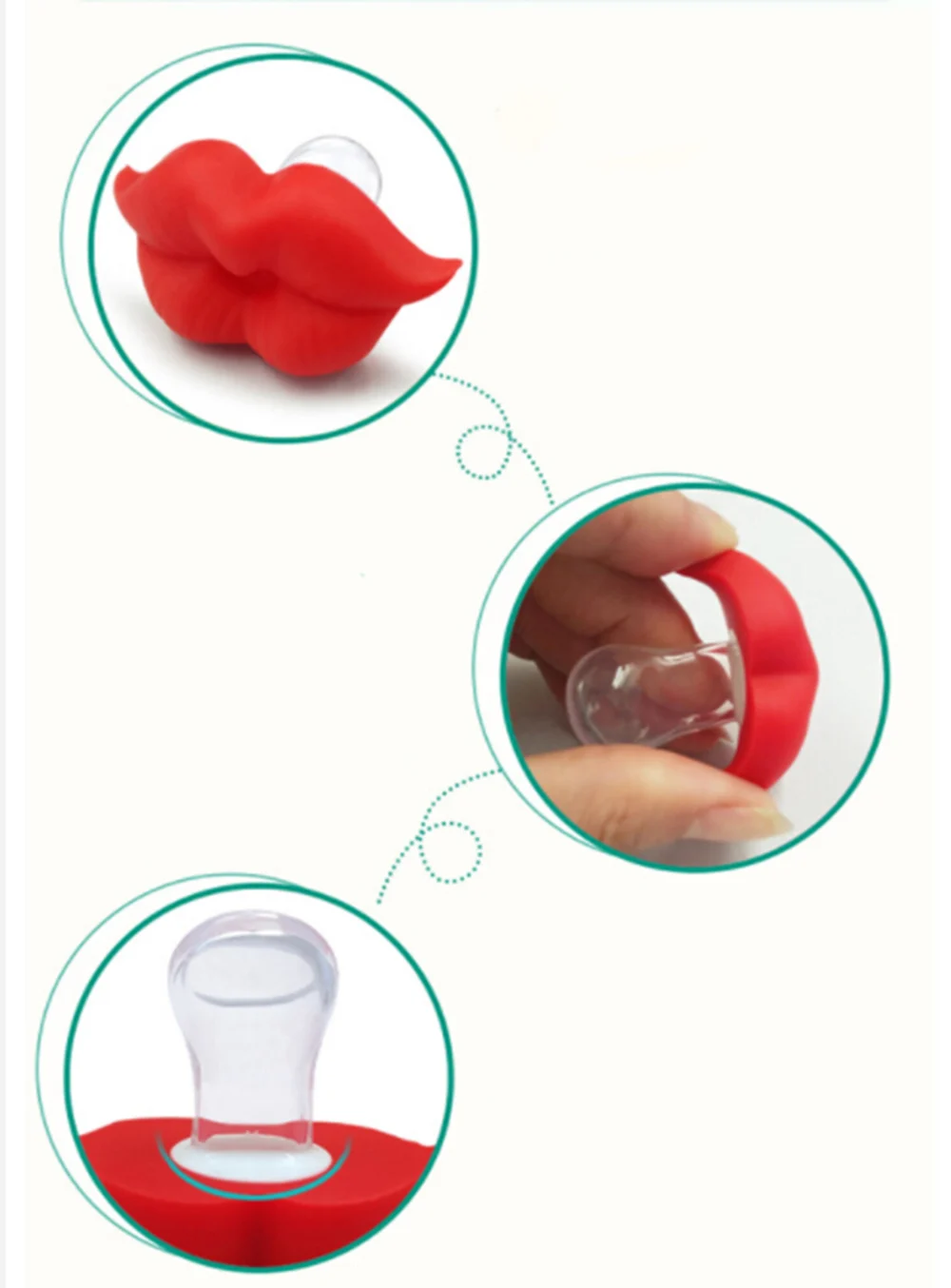 Chupete de labios para beb&eacute; de 0 a 3 a&ntilde;os, Clip de labios rojos, chupete falso con dos agujeros de ventilaci&oacute;n, silicona divertida para beb&eacute;-5