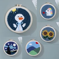 diy punch poke needle kit women handmade duck sunflower unicorn embroidery artwork kit for beginner factory supplier wholesales