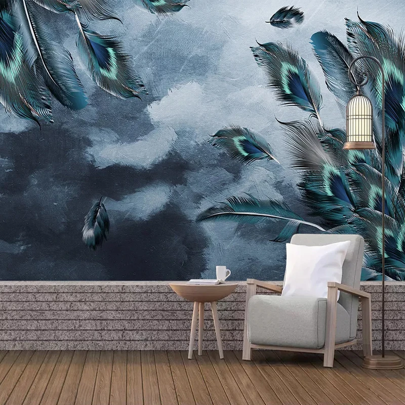 

Custom 3D Photo Wallpaper Blue Peacock Feather Art Wall Painting Living Room Bedroom Study Room Background Wall Decoration Mural