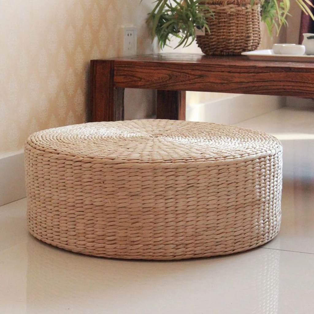 

Round Straw Floor Cushion Pouf Patio Seat Pillow Yoga Flat Seat Mat Pad