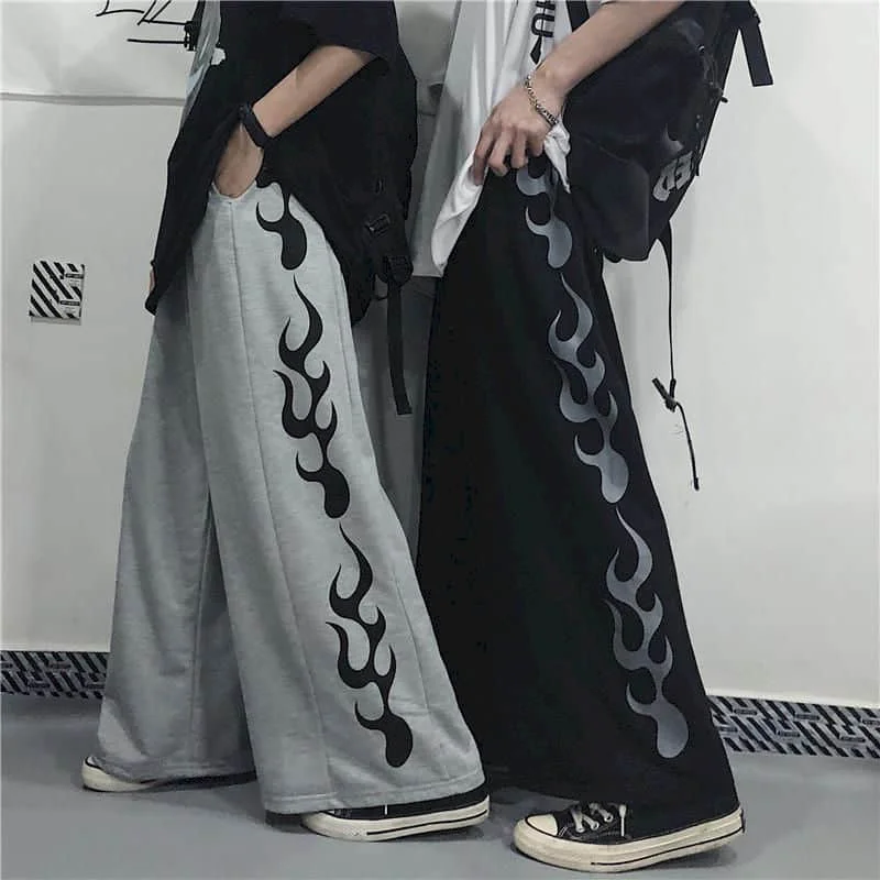 

Printed Wide-leg Pants Personality Flame Autumn Korean Version Of Harajuku Style Retro Dark Sports Casual Pants Men Women
