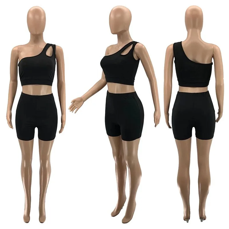 

Donsignet Women Shorts Outfits Sexy Sports Solid Color 2-piece Women Show Abdomen Conjunto Feminino Crop Top Women Outfits