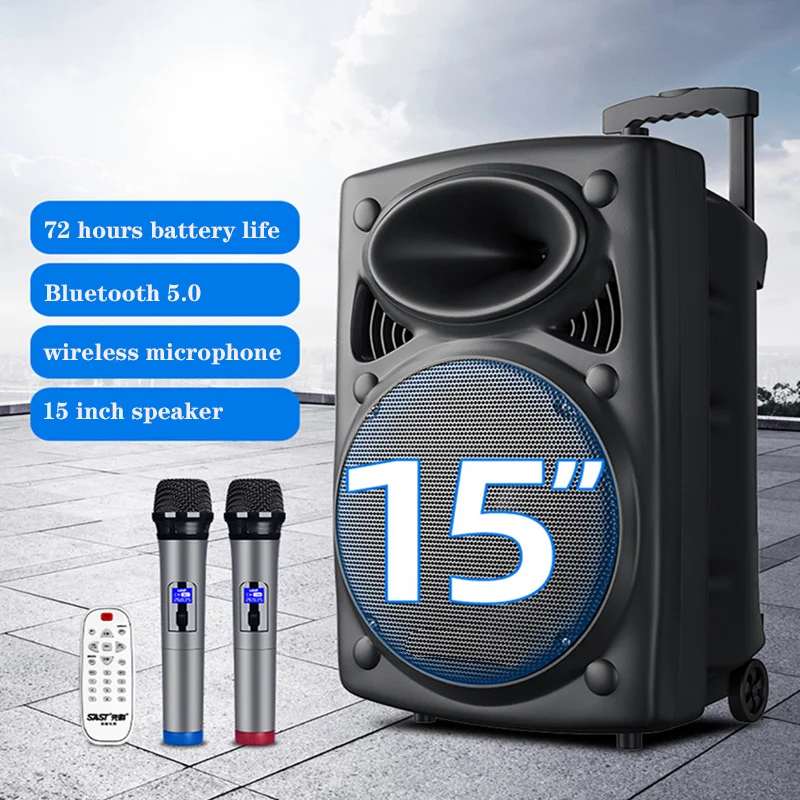 

15 inch high volume multifunctional bluetooth speaker with wireless microphone subwoofer mobile karaoke music center outdoor spe