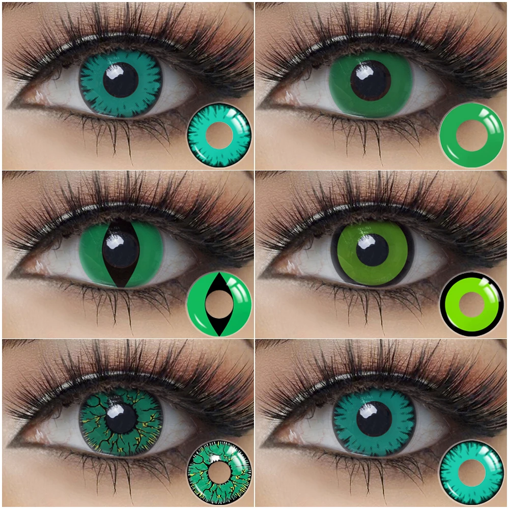 cosplay contact lenses color halloween eye contacts green vampire contacts 2 pcs yearly green lenses for eyes green cat eye lens free global shipping