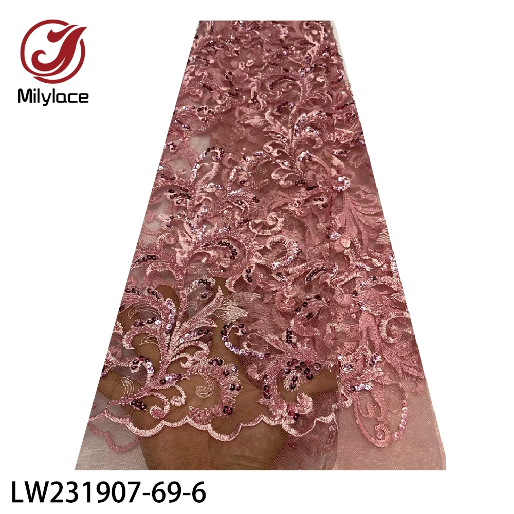 

Fashionable Heavy Beads Embroidered Tulle Net Lace High Quality African French Lace Fabric for Wedding Dress LW231907-69