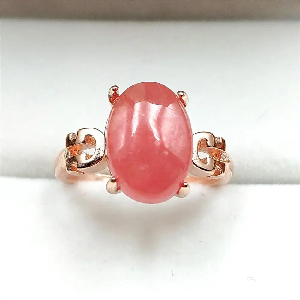 Кольцо розовое с натуральным красным родидохрозитом 13 Х9 мм|Кольца| |