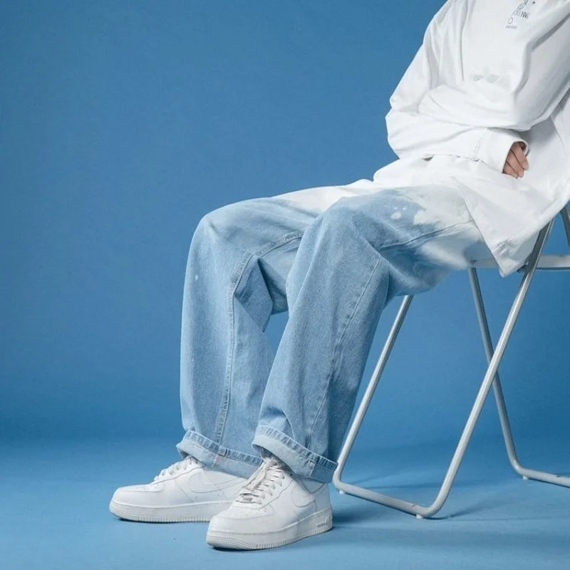 DIMI Wide Leg Denim Trousers Male Vintage Stylish Retro Chic Streetwear Jeans Men Loose Gradient