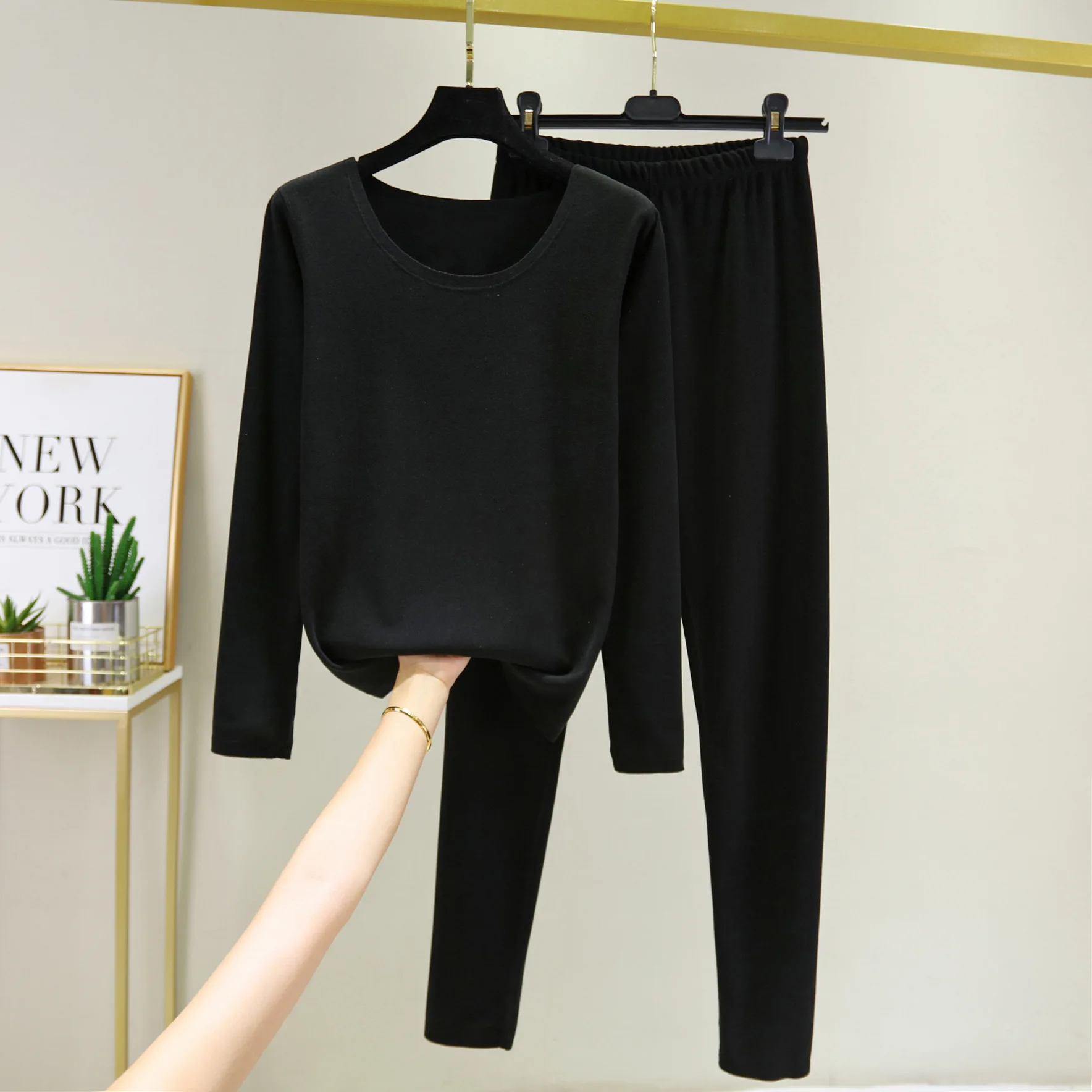 

Thermal underwear women's wool lining thermal underwear women's base Long John Suit Black / / White Medium