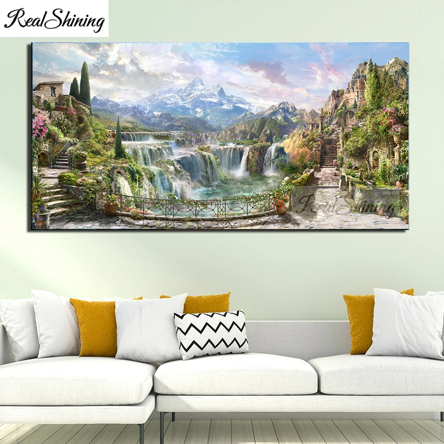 

large Diamond Embroidery sale DIY Waterfall garden natural scenery 5D Diamond Painting Cross Stitch Full Mosaic puzzle F285