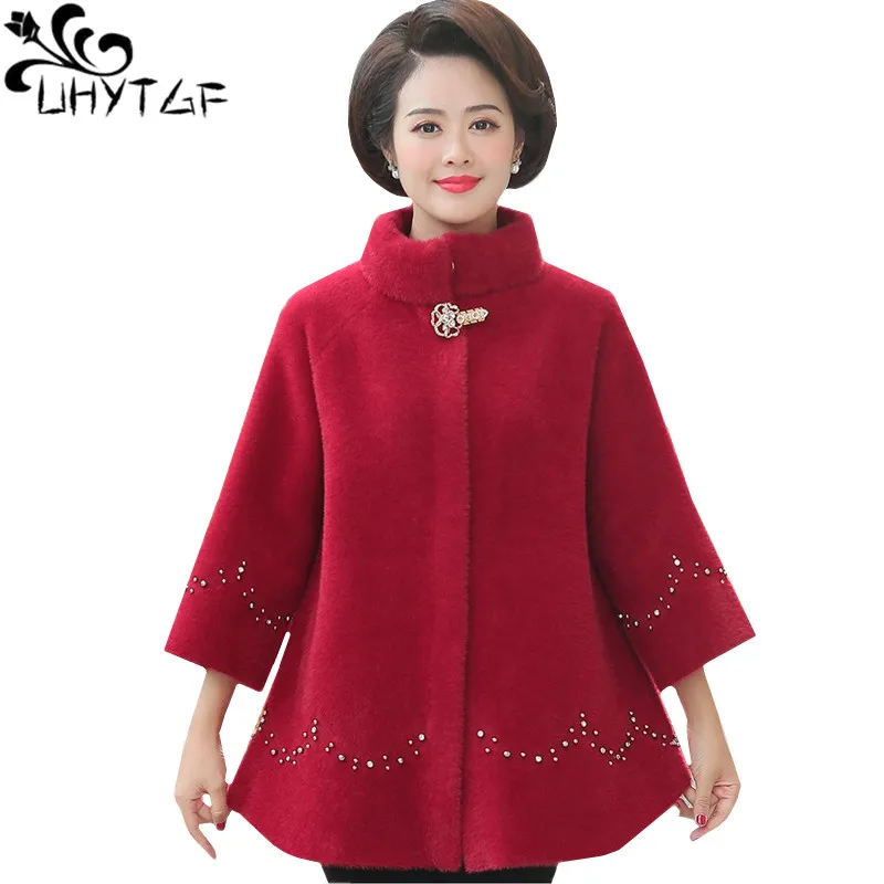 

UHYTGF Sweater woman 2019 quality Mink Cashmere winter sweater coat female Single-breasted knit cardigan women 5XL plus size 967