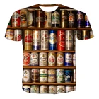 Картофель фри, гамбургер, пиво, игральные карты, забавная футболка, Детская футболка с 3D принтом, уличная фотография