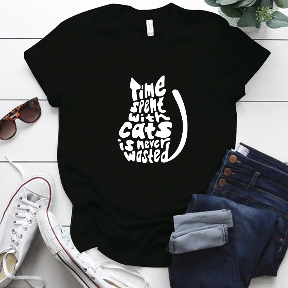 

Cat Made of Letters Print Aesthetic Woman Tshirts Plus Size S-5XL Oversized T Shirt for Women Harajuku Cute Cat Love Tshirt Tops