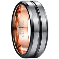 nuncad 8mm tungsten carbide ring electroplated rosegold inner ring black bevel groovesteel frosted surface tungsten steel ring