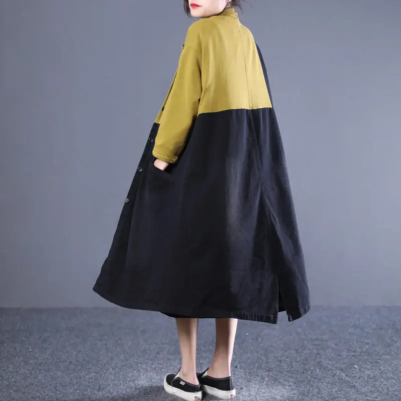 Весеннее пальто новый корейский свободный большой размер контрастный цвет