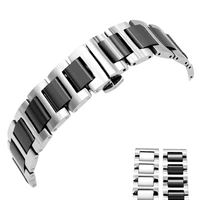 ceramic bracelet in stainless steel watchband watch strap women man wristwatches band 12 14 16 18 20 22mm white butterfly buckle