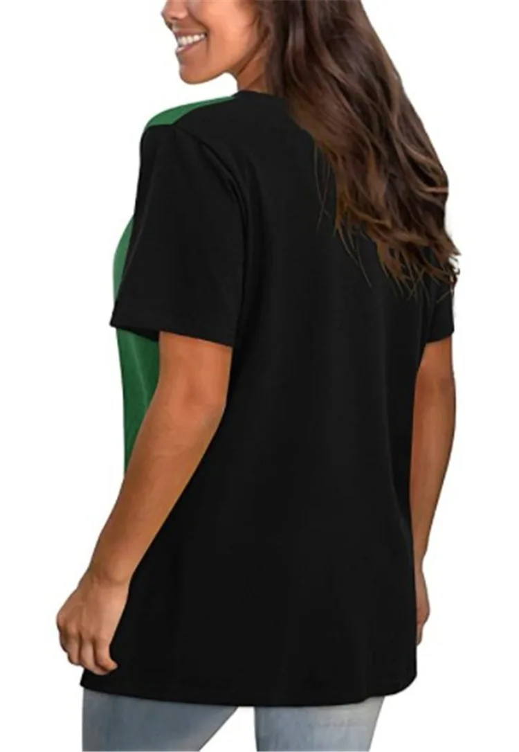 

New Arrival Summer Womens Short Sleeve Color Block Tshirt Casual Patchwork Cotton Slim Fit Tees with O-neck Streetwear Top Lady