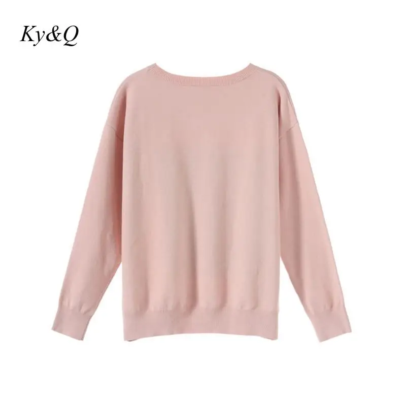 2019 Fall Winter Fashion Sweet Office Pink Geometric Pattern Jacquard Pullover O-neck Sweater Knit Women Long-sleeved Clothes | Женская