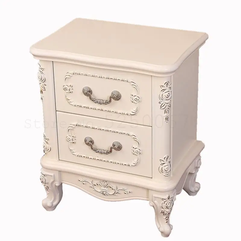 Простой европейский пасторальный белый прикроватный столик Деревянный шкафчик