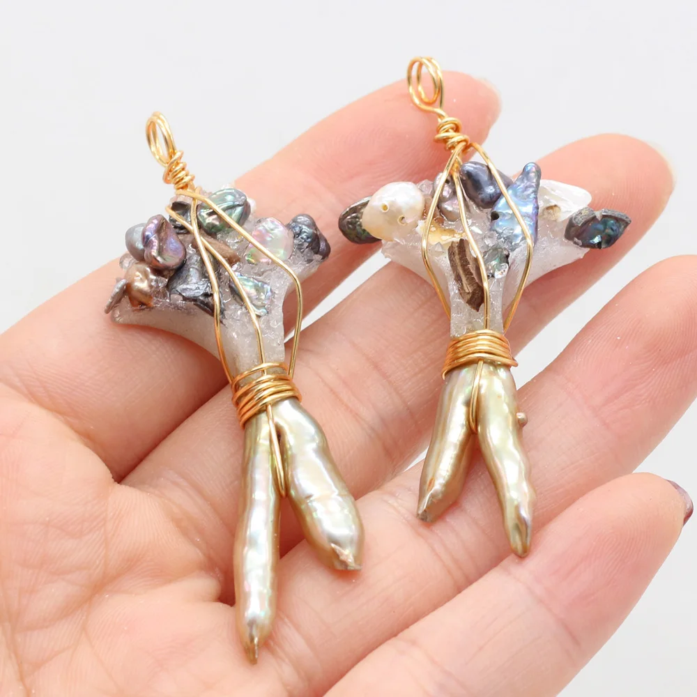 Натуральный треугольники Форма жемчужные бусы Подвески пресноводный жемчуг