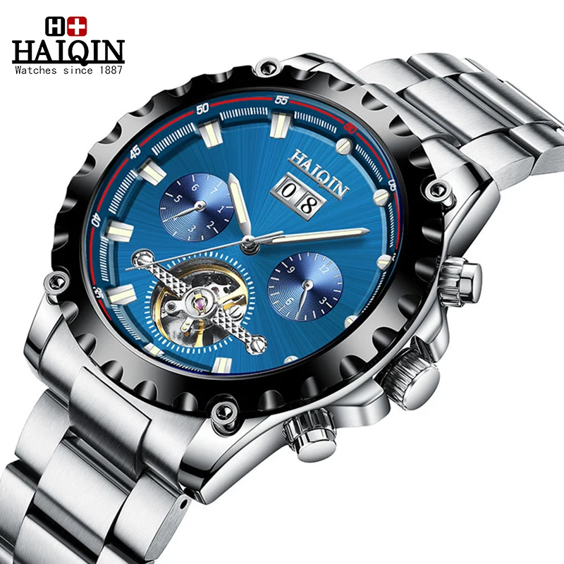 Часы наручные HAIQIN Мужские механические брендовые Роскошные автоматические