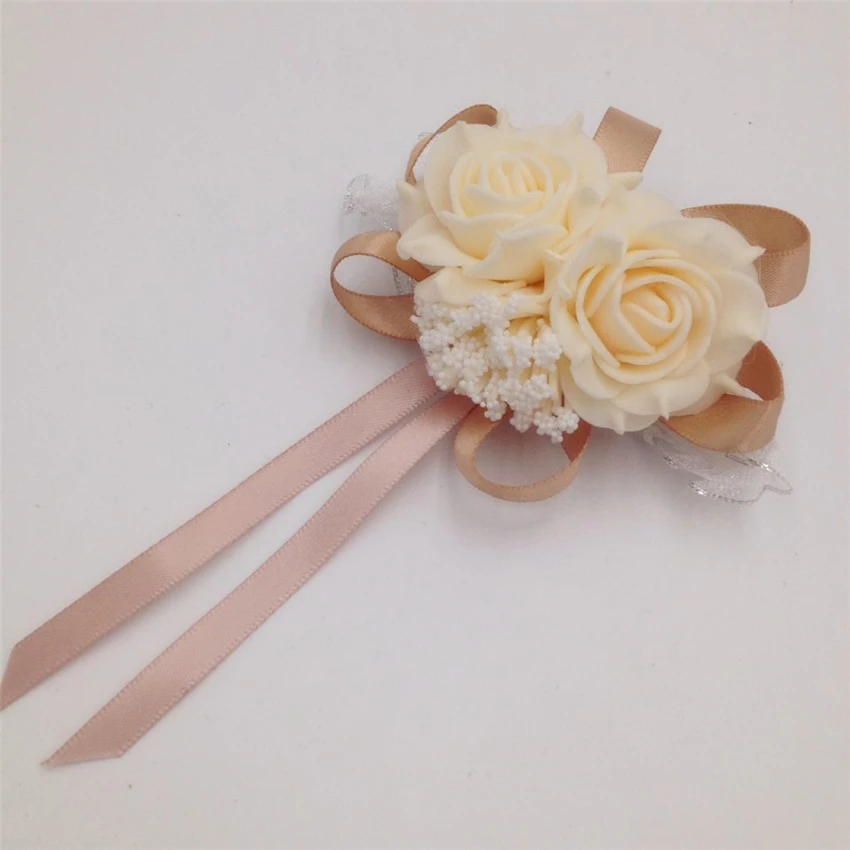 YO CHO Prom Beutiful PE розы вечерние цветы на запястье Свадебные наручные Цветы розовые подружки невесты шелковый корсаж ручной цветок для свадьбы - Цвет: light coffee