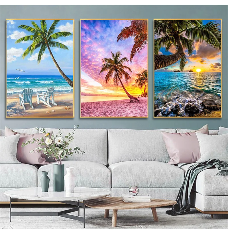 

Sea View Lovers Landscape Sunset Painting on The Canvas Art Natural Scenery Picture Wall Decor Modern Living Room Decor Poster