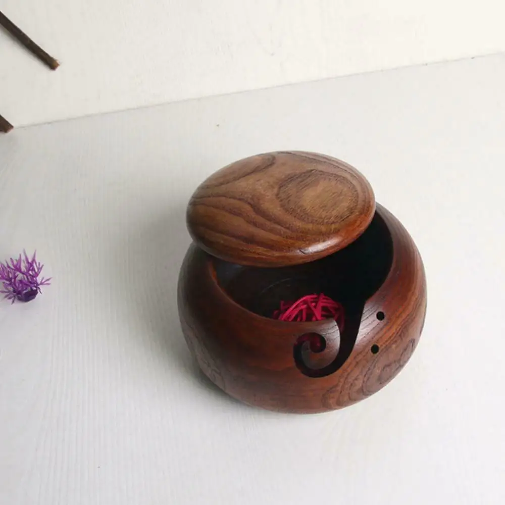 Деревянная чаша для вязания винтажная круглая коробка хранения ниток контейнер