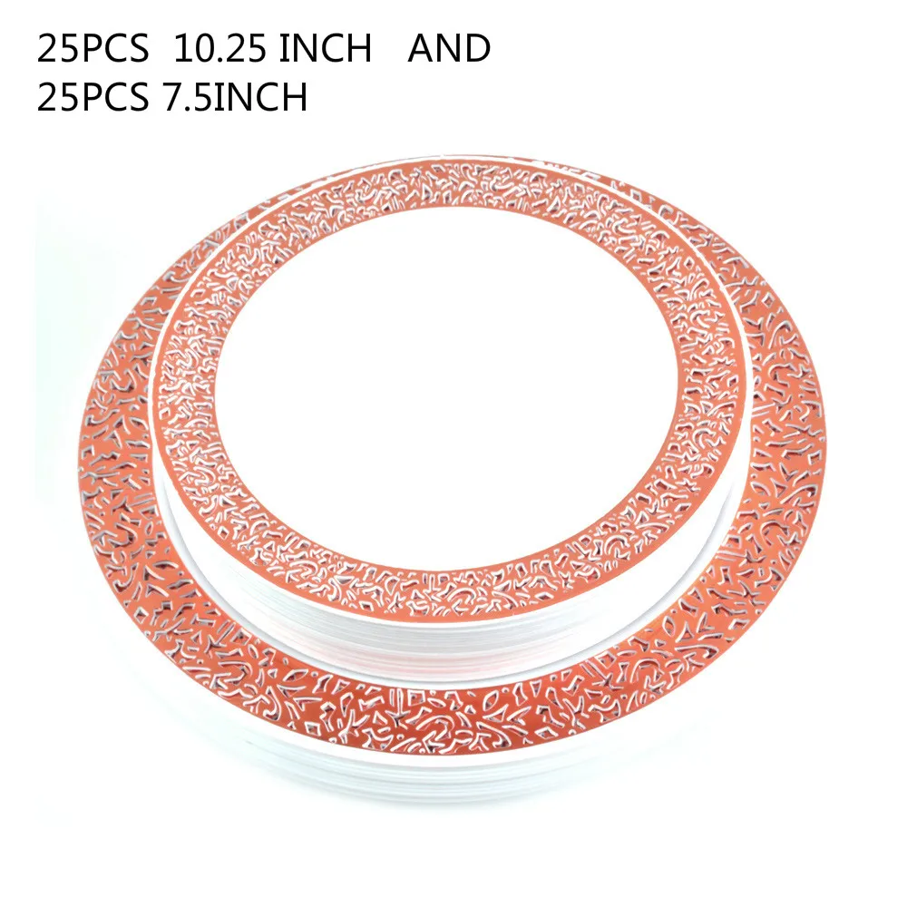 50 шт. одноразовых тарелок пластиковые тарелки тарелка для обеда с золотым